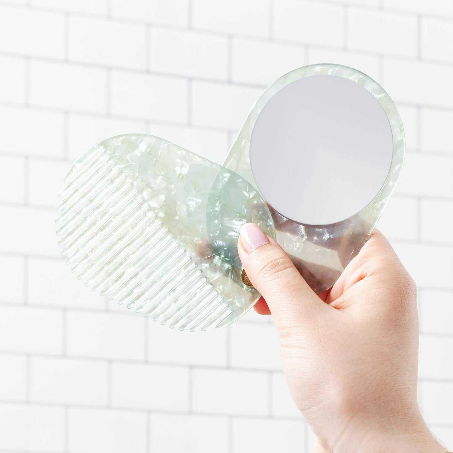 2 in 1 Pocket Comb Mirror in Sea Glass