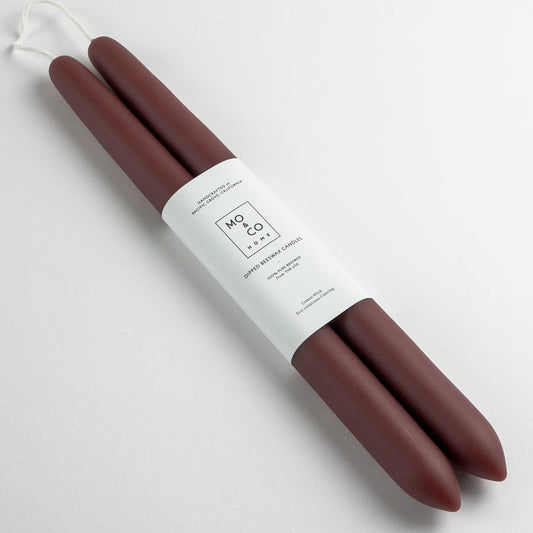 Burgundy Beeswax Taper Candle Pair