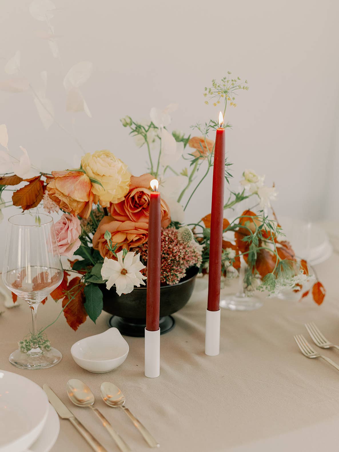 Burgundy Beeswax Taper Candle Pair