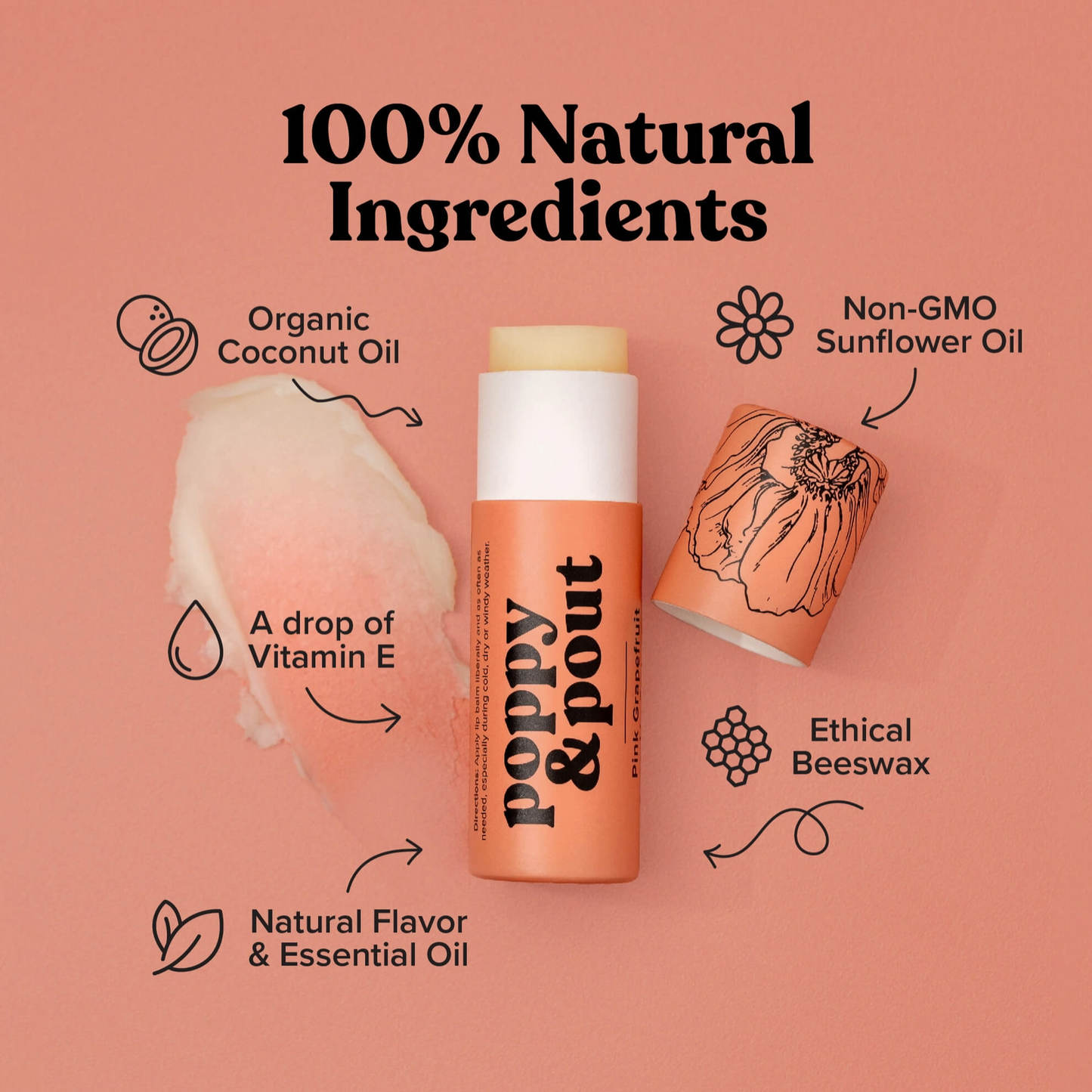 Poppy & Pout Hydrating Pink Grapefruit Lip Balm