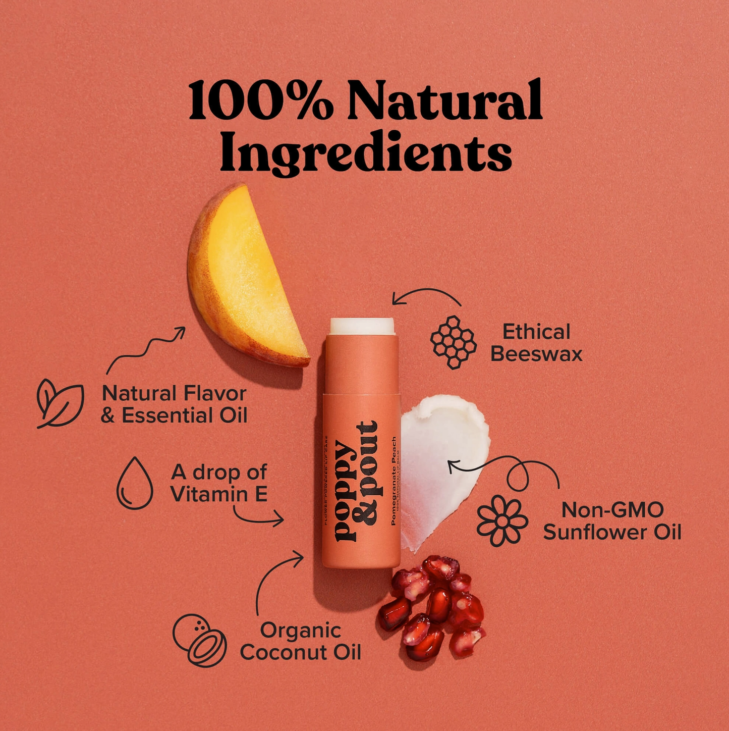 Poppy & Pout Hydrating Pomegranate Peach Lip Balm