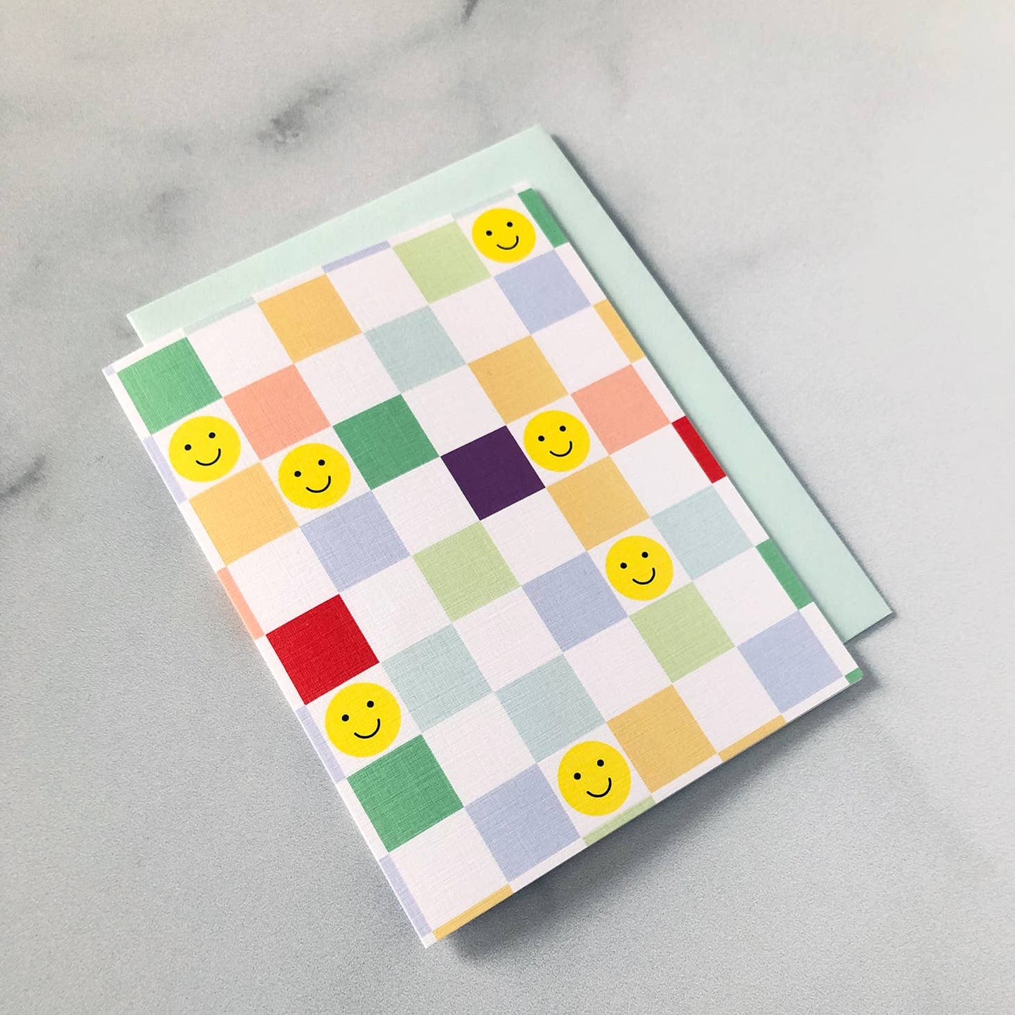 Checkered Happy Face Greeting Card