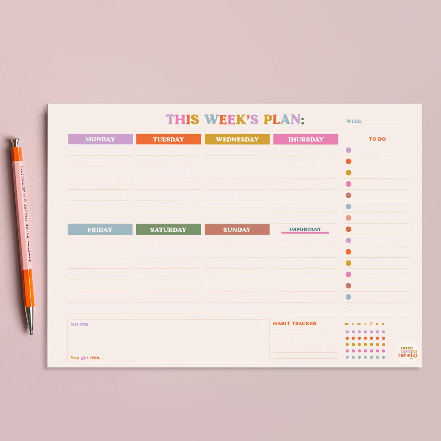 You Got This - A4 Weekly Planner Pad with Habit Tracker