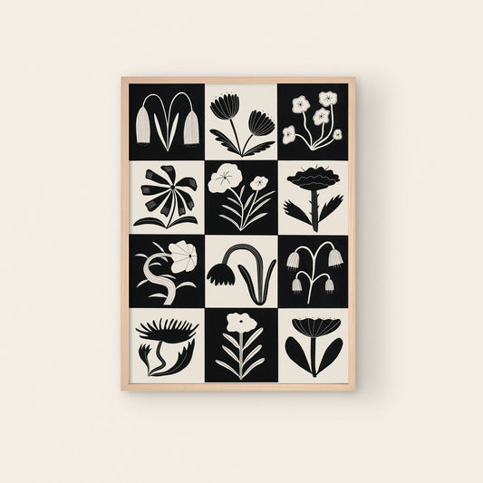 "Black And White Flowers" Art Print