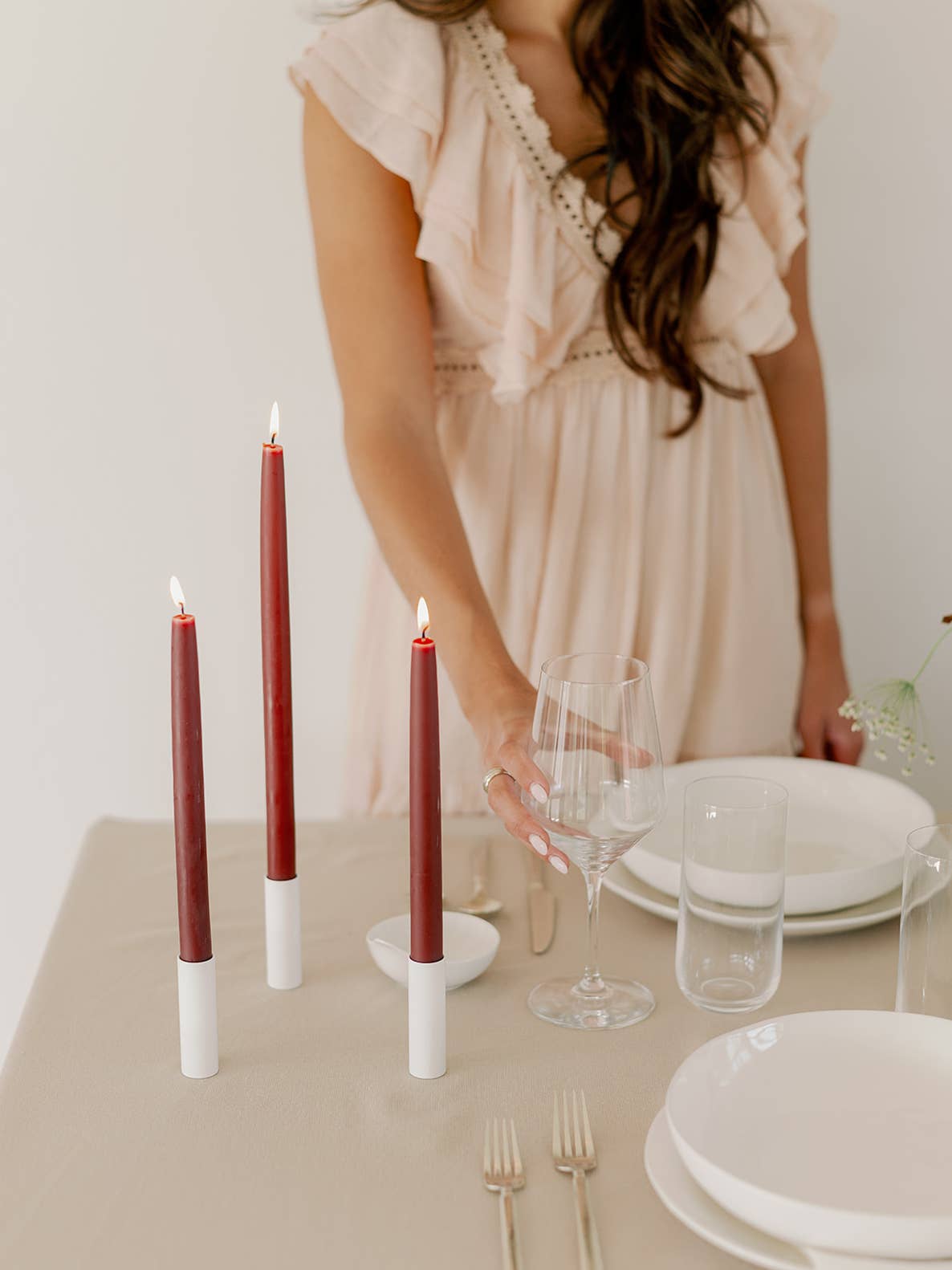 Burgundy Beeswax Taper Candle Pair