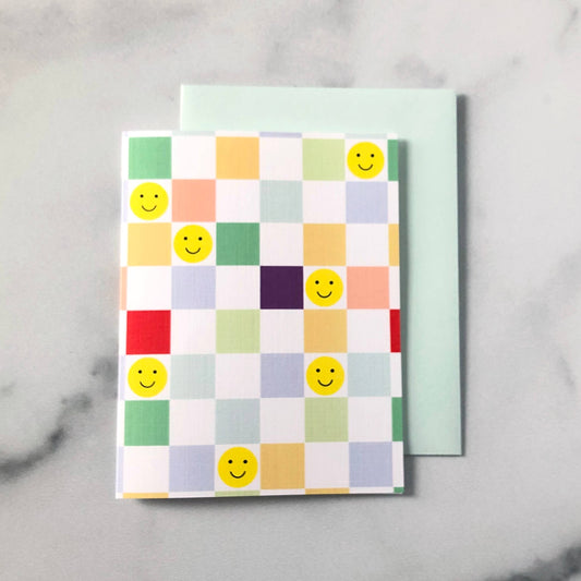 Checkered Happy Face Greeting Card