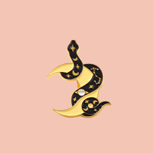 Snake Around Moon Enamel Pin